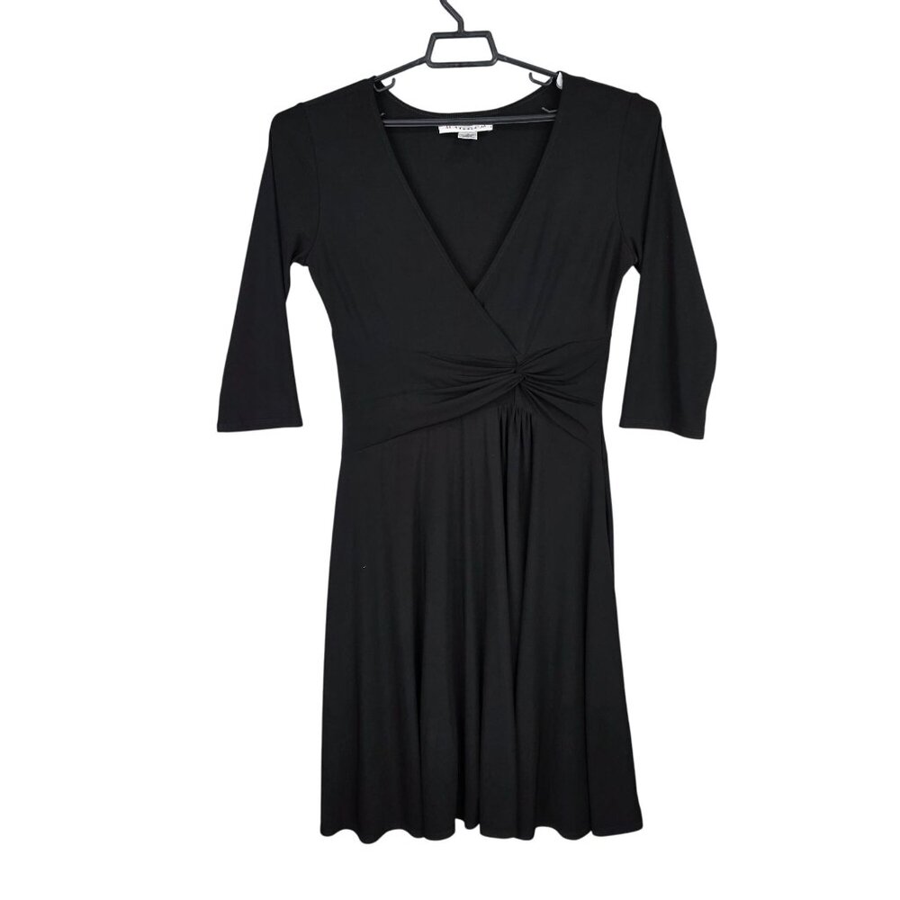 Womens AA Studio Black Knot Front Dress 3/4 Sleeve Polyester Stretch Size 12
